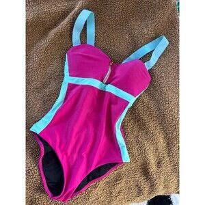 Leonisa hot pink and blue one piece bathing suit US size 10